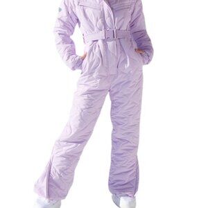 PLTSKI PrettyLittleThing Lilac Quilted Faux Fur Hooded Ski Snow Suit, US 10